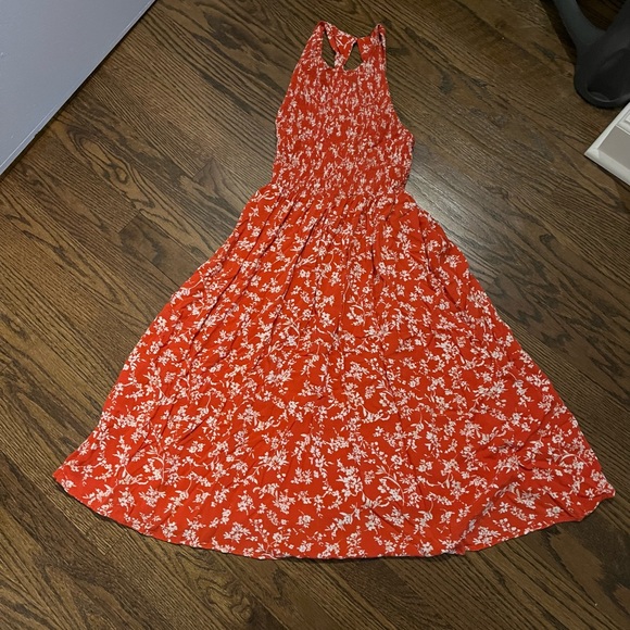 MELLO DAY Orange Smocked Floral Midi Dress - Picture 3 of 4